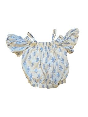 Haute Hippie White and Blue floral lined blouse Cropped Cotton - Size 5/6